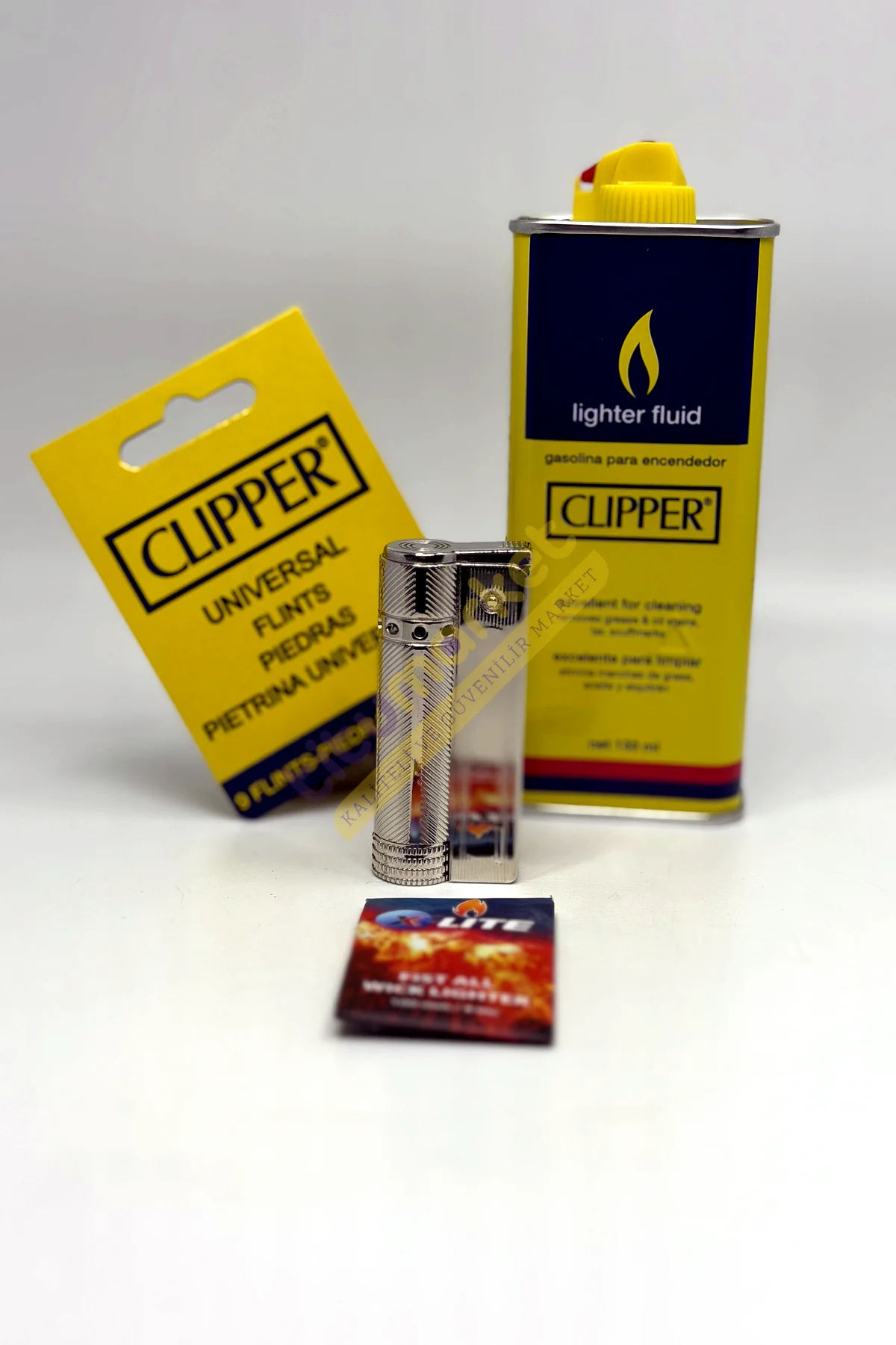 Clipper Kişiye Özel İsimli Gümüş Renk Çakmağı ve Yardımcı Set Çakmak