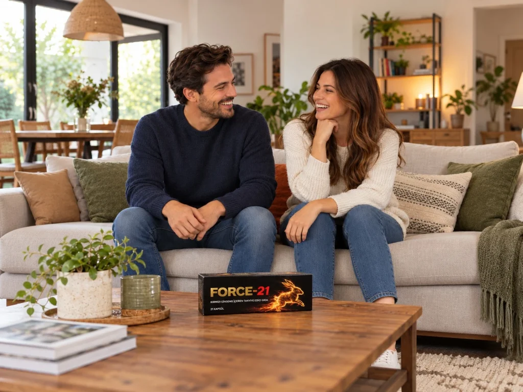 Force-21 kırmızı ginseng kapsül kutusu sehpa üzerinde
